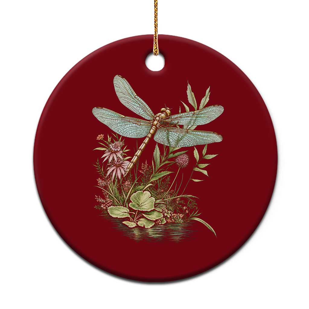 Vintage Botanical Wildflower Dragonfly Ceramic Ornament Boho Retro Cottagecore TS12 1pc Red Print Your Wear