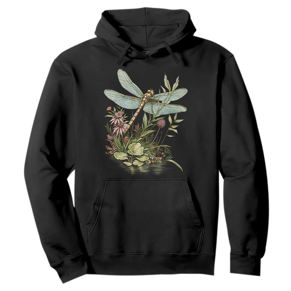 Vintage Botanical Wildflower Dragonfly Hoodie Boho Retro Cottagecore TS12 Black Print Your Wear