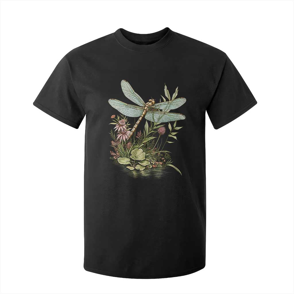 Vintage Botanical Wildflower Dragonfly T Shirt For Kid Boho Retro Cottagecore TS12 Black Print Your Wear