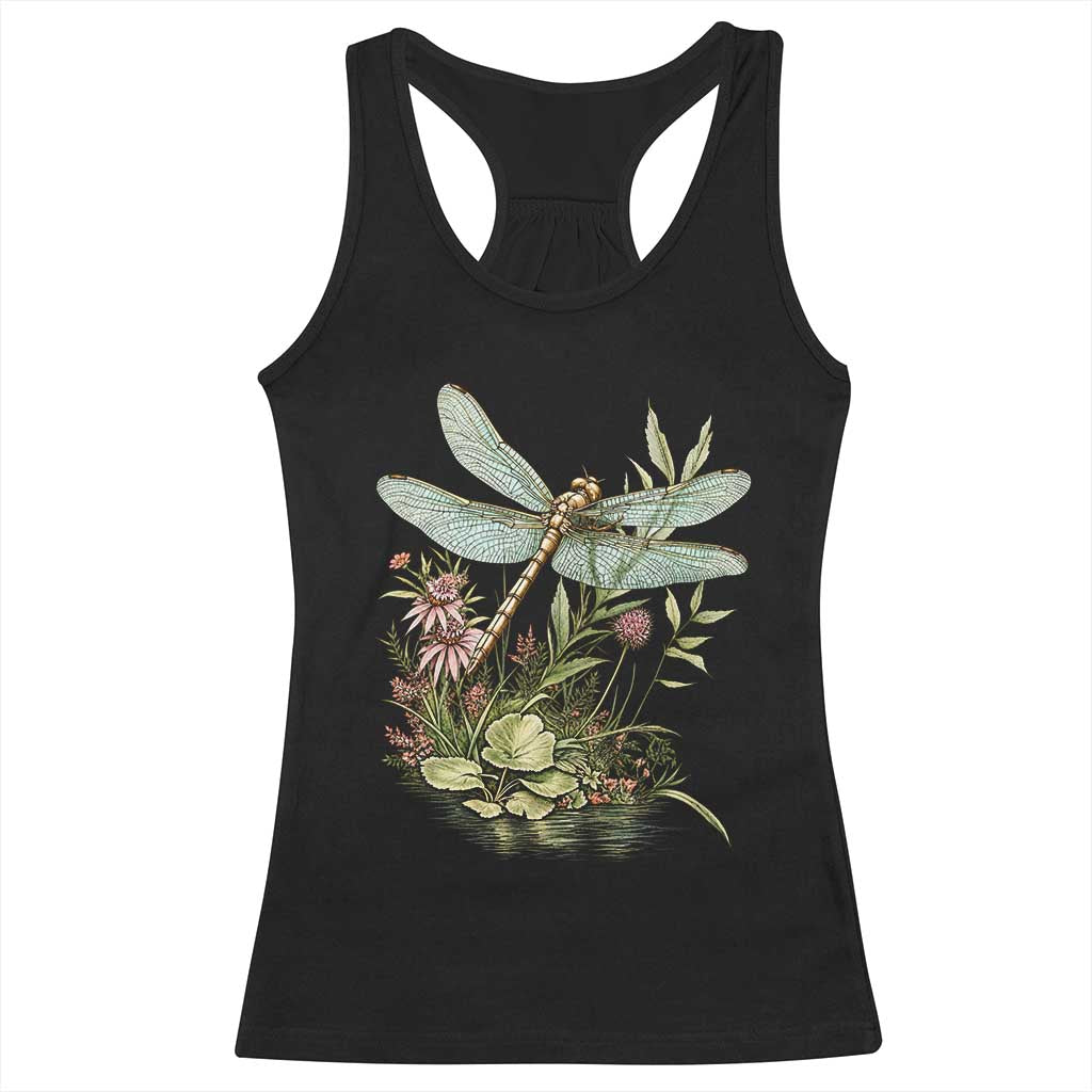 Vintage Botanical Wildflower Dragonfly Racerback Tank Top Boho Retro Cottagecore TS12 Black Print Your Wear