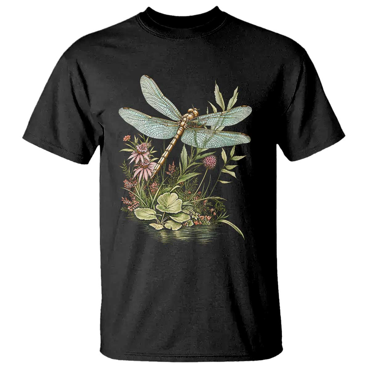 Vintage Botanical Wildflower Dragonfly T Shirt Boho Retro Cottagecore TS12 Black Print Your Wear