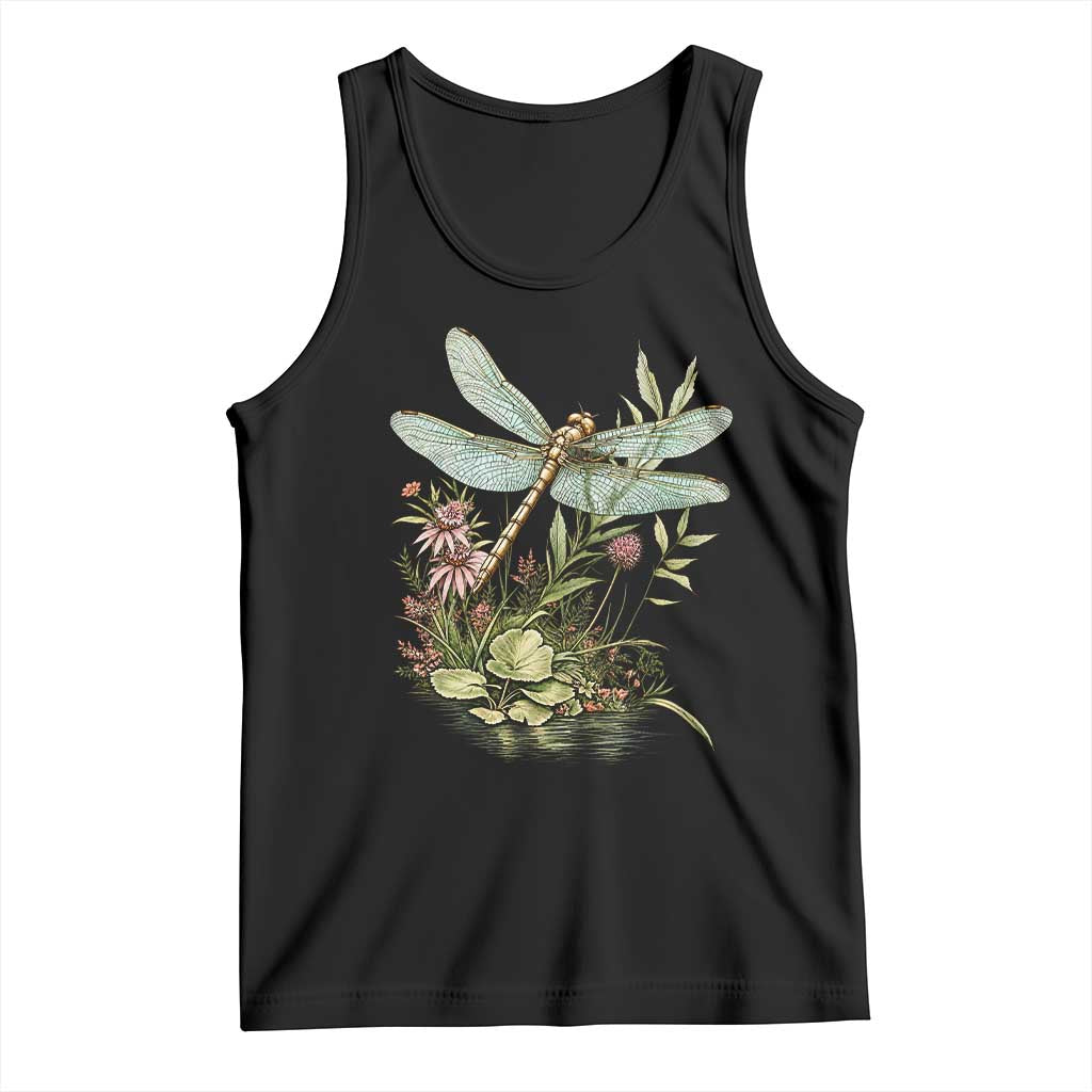 Vintage Botanical Wildflower Dragonfly Tank Top Boho Retro Cottagecore TS12 Black Print Your Wear