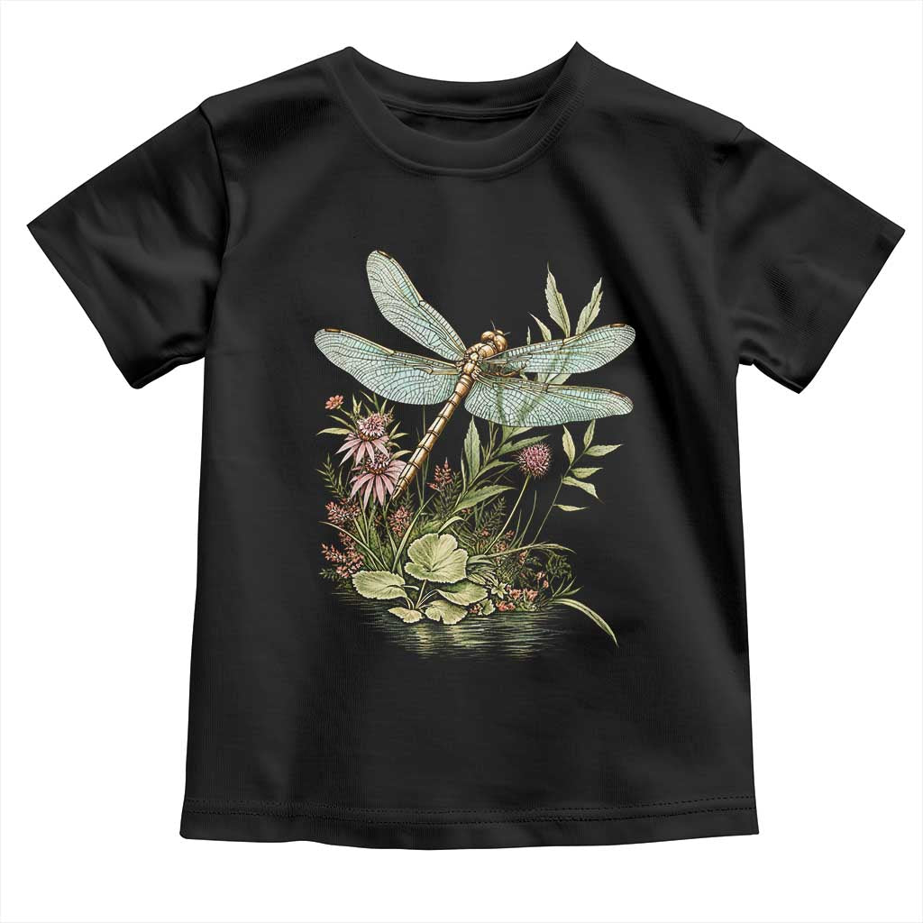 Vintage Botanical Wildflower Dragonfly Toddler T Shirt Boho Retro Cottagecore TS12 Black Print Your Wear