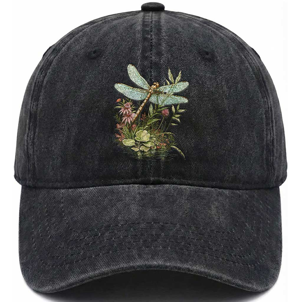 Vintage Botanical Wildflower Dragonfly Washed Cotton Baseball Cap Boho Retro Cottagecore TS12 Print Your Wear