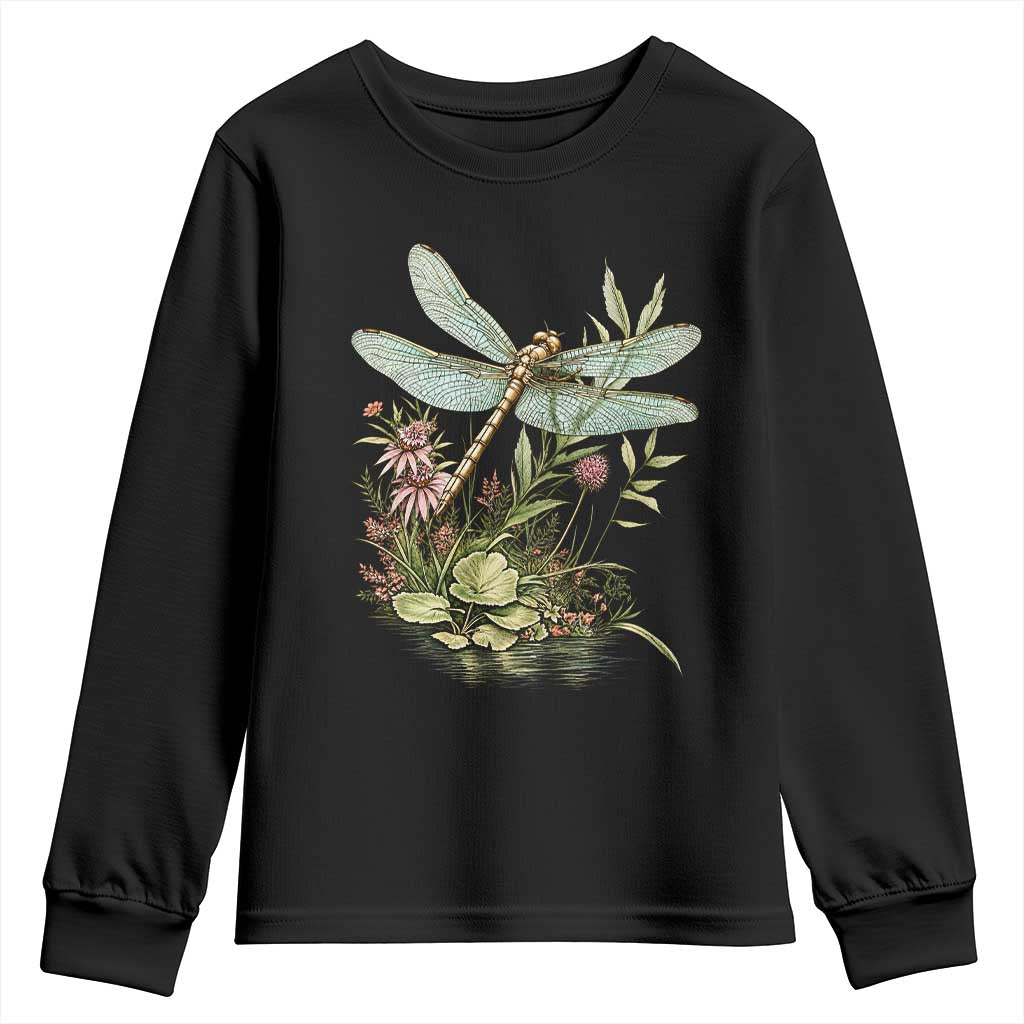 Vintage Botanical Wildflower Dragonfly Youth Sweatshirt Boho Retro Cottagecore TS12 Black Print Your Wear