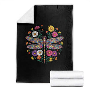 Boho Floral Spring Dragonfly Throw Blanket Colorful Mosaic Insect TS12 Black Print Your Wear
