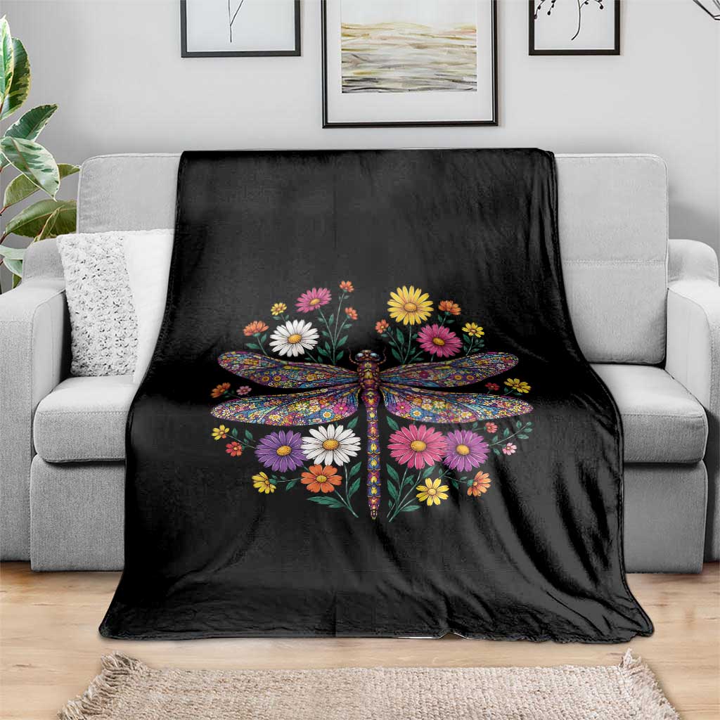 Boho Floral Spring Dragonfly Throw Blanket Colorful Mosaic Insect TS12 Print Your Wear