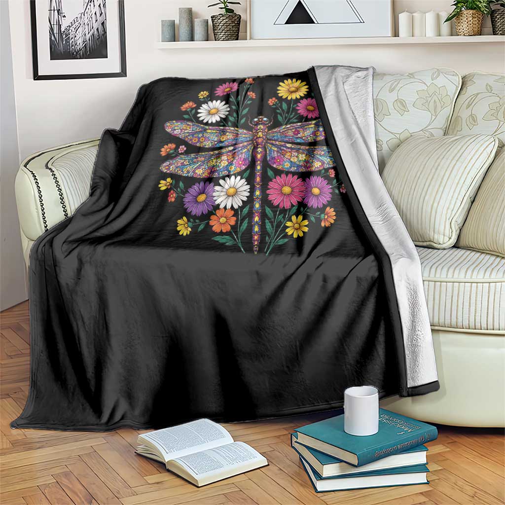 Boho Floral Spring Dragonfly Throw Blanket Colorful Mosaic Insect TS12 Print Your Wear