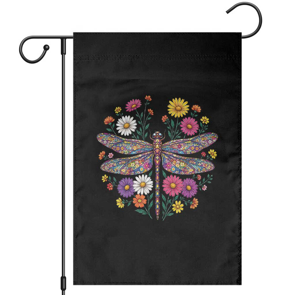Boho Floral Spring Dragonfly Garden Flag Colorful Mosaic Insect TS12 Black Print Your Wear