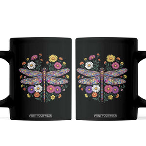 Boho Floral Spring Dragonfly Coffee Mug Colorful Mosaic Insect TS12 Black Print Your Wear