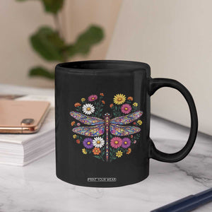 Boho Floral Spring Dragonfly Coffee Mug Colorful Mosaic Insect TS12 Print Your Wear