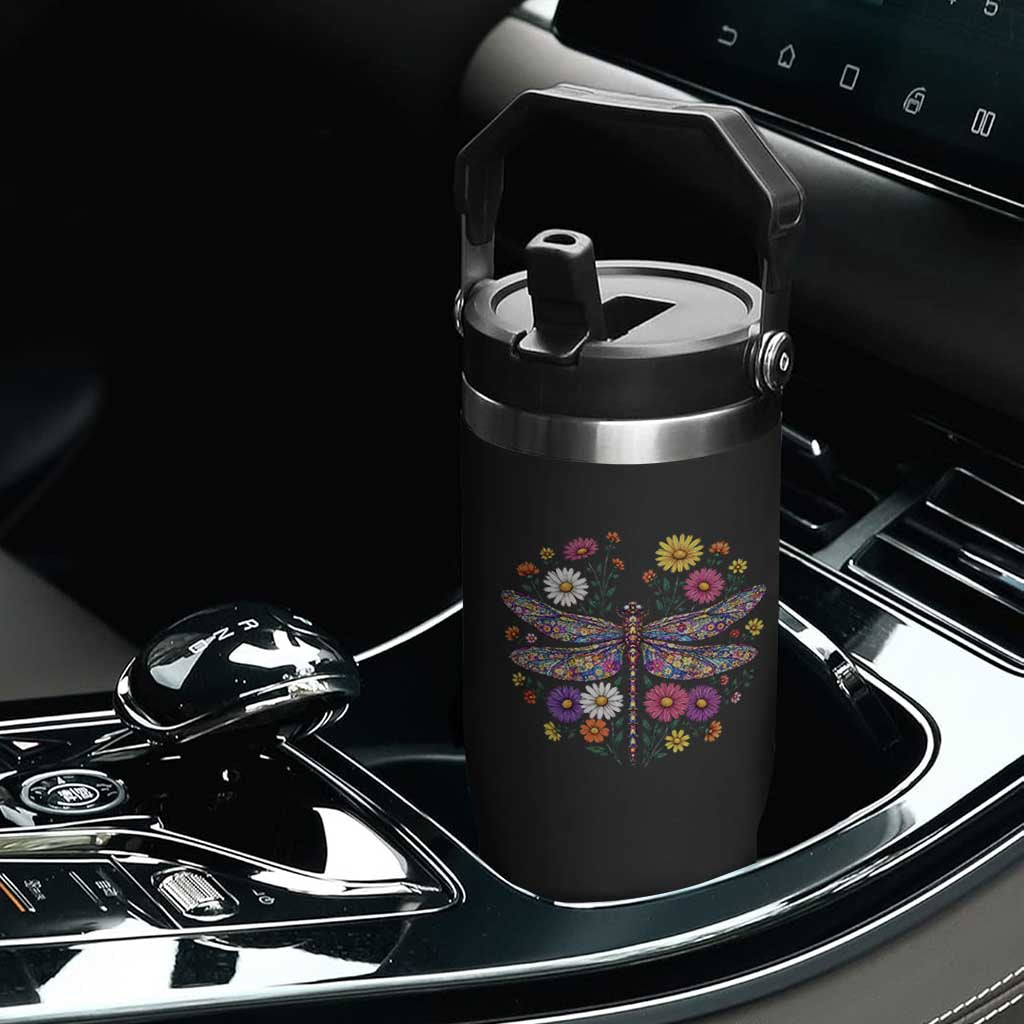 Boho Floral Spring Dragonfly Flip Straw Tumbler Colorful Mosaic Insect TS12 Print Your Wear