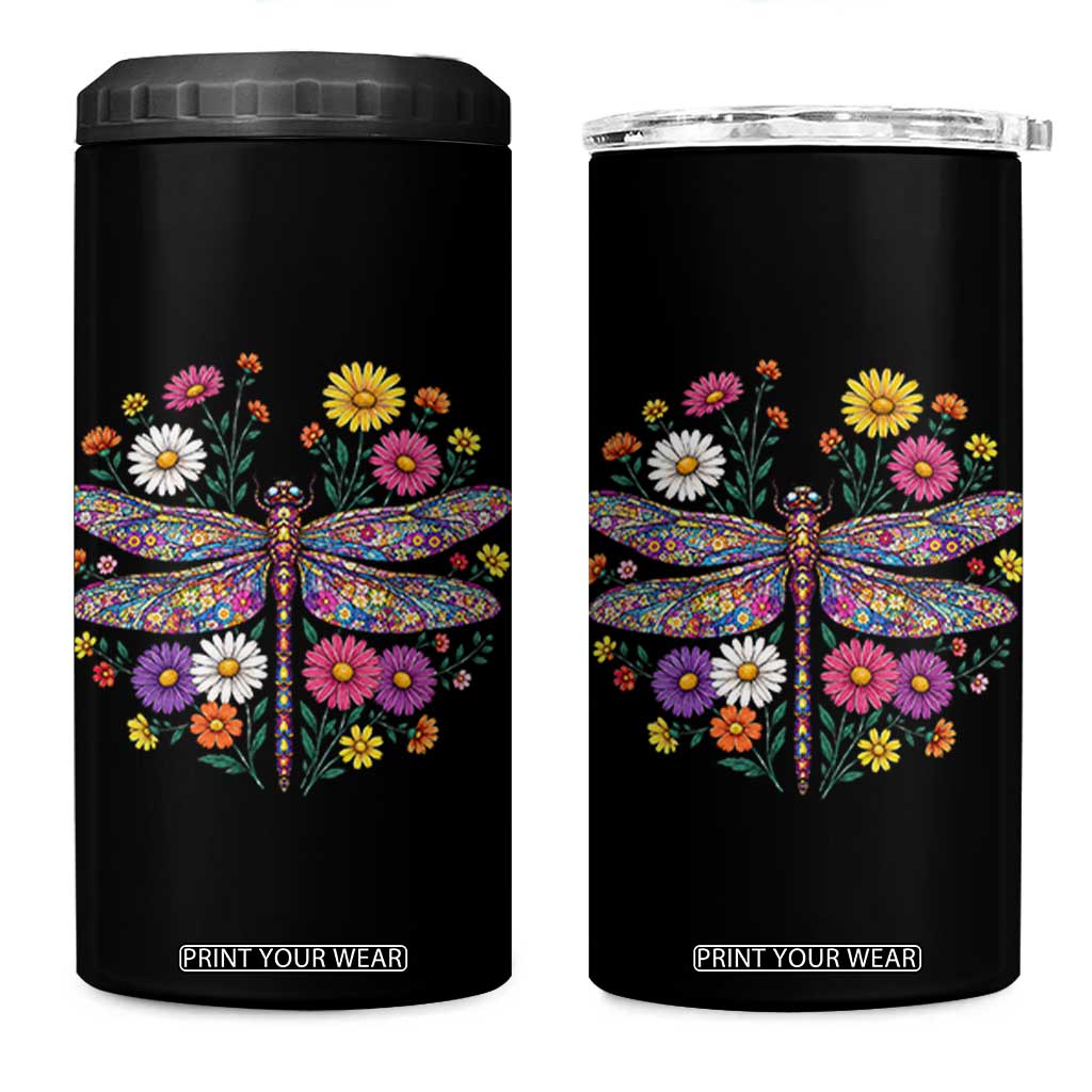 Boho Floral Spring Dragonfly 4 in 1 Can Cooler Tumbler Colorful Mosaic Insect TS12 One Size: 16 oz Black Print Your Wear