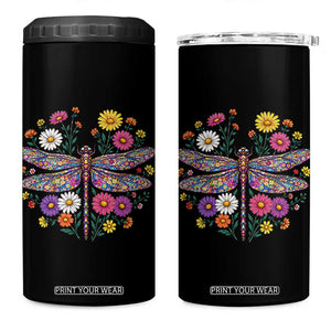Boho Floral Spring Dragonfly 4 in 1 Can Cooler Tumbler Colorful Mosaic Insect TS12 One Size: 16 oz Black Print Your Wear