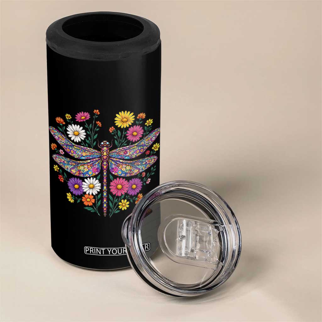 Boho Floral Spring Dragonfly 4 in 1 Can Cooler Tumbler Colorful Mosaic Insect TS12 Print Your Wear