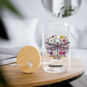 Boho Floral Spring Dragonfly Glass Can Colorful Mosaic Insect