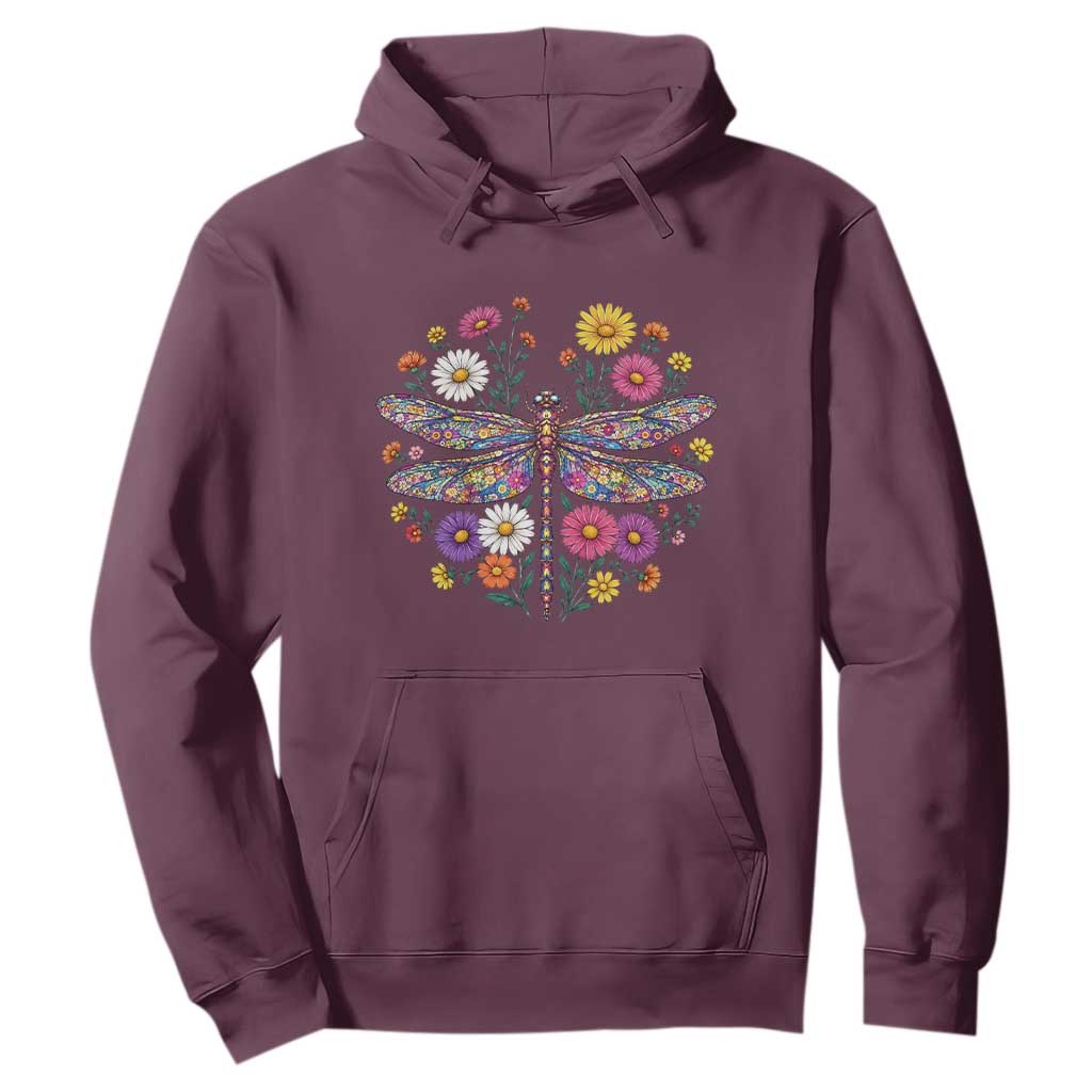 Boho Floral Spring Dragonfly Hoodie Colorful Mosaic Insect TS12 Maroon Print Your Wear