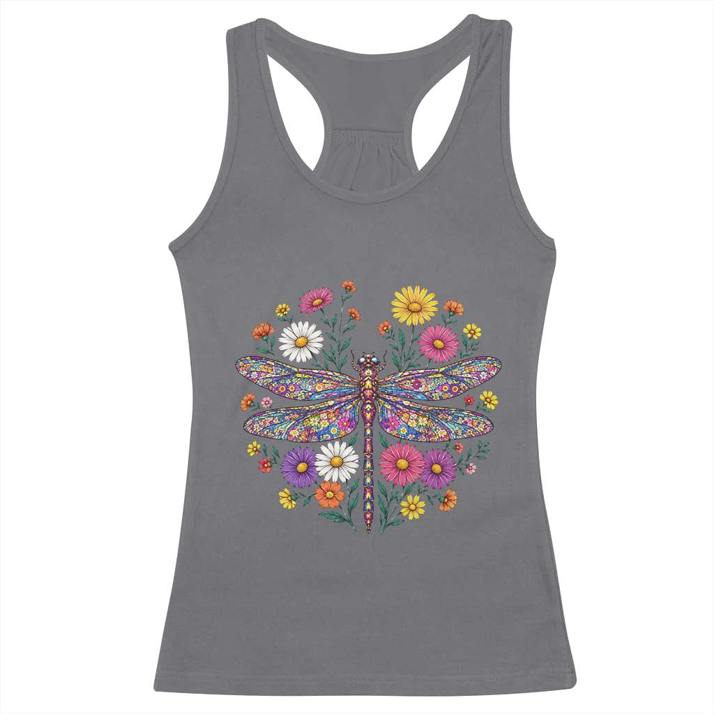 Boho Floral Spring Dragonfly Racerback Tank Top Colorful Mosaic Insect TS12 Charcoal Print Your Wear
