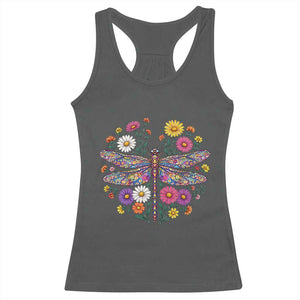 Boho Floral Spring Dragonfly Racerback Tank Top Colorful Mosaic Insect TS12 Dark Heather Print Your Wear