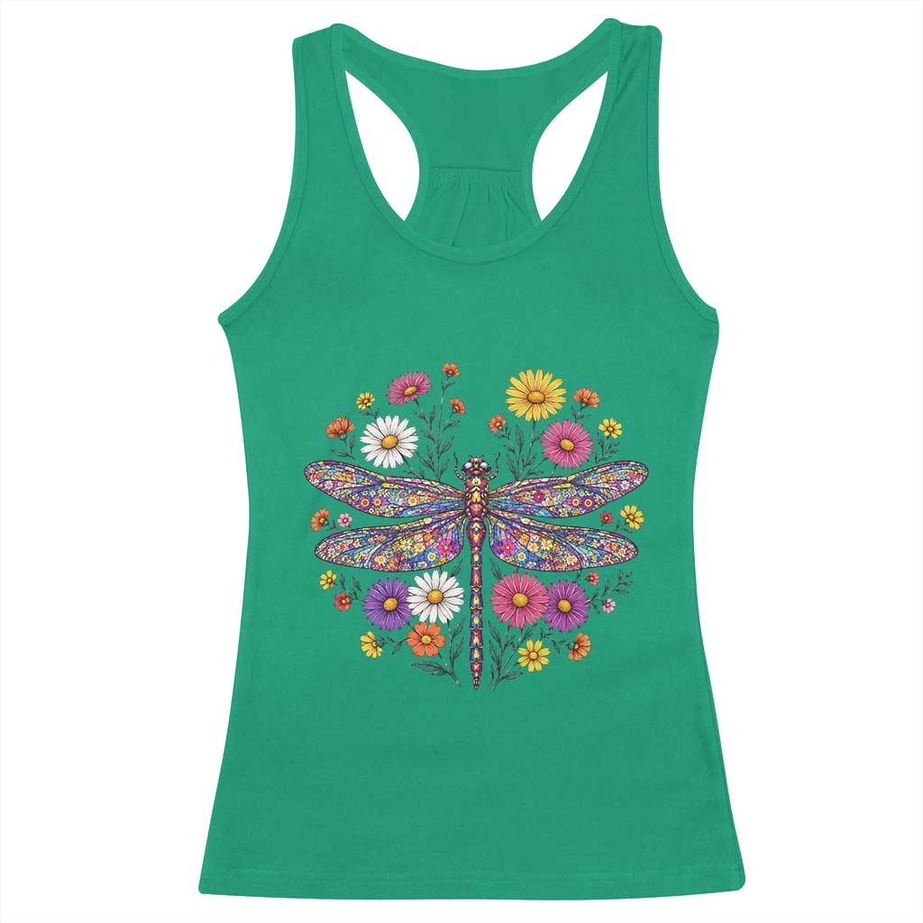 Boho Floral Spring Dragonfly Racerback Tank Top Colorful Mosaic Insect TS12 Irish Green Print Your Wear