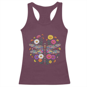 Boho Floral Spring Dragonfly Racerback Tank Top Colorful Mosaic Insect TS12 Maroon Print Your Wear