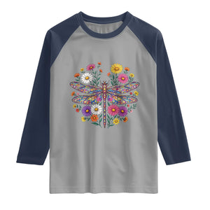 Boho Floral Spring Dragonfly Raglan Shirt Colorful Mosaic Insect TS12 Sport Gray Navy Print Your Wear