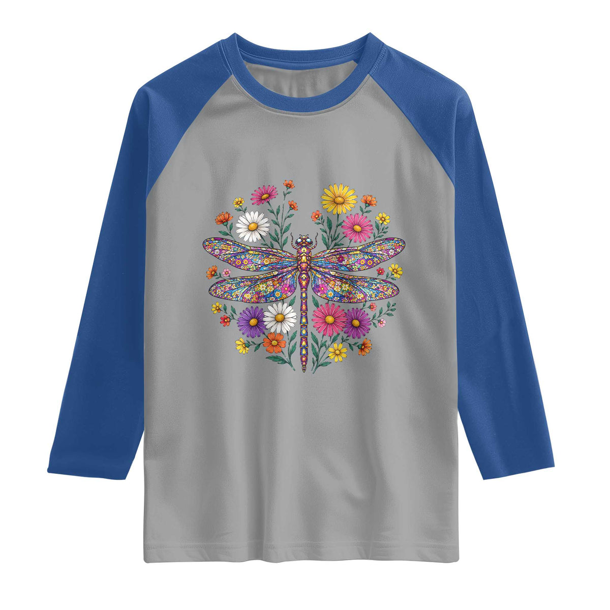 Boho Floral Spring Dragonfly Raglan Shirt Colorful Mosaic Insect TS12 Sport Gray Royal Print Your Wear