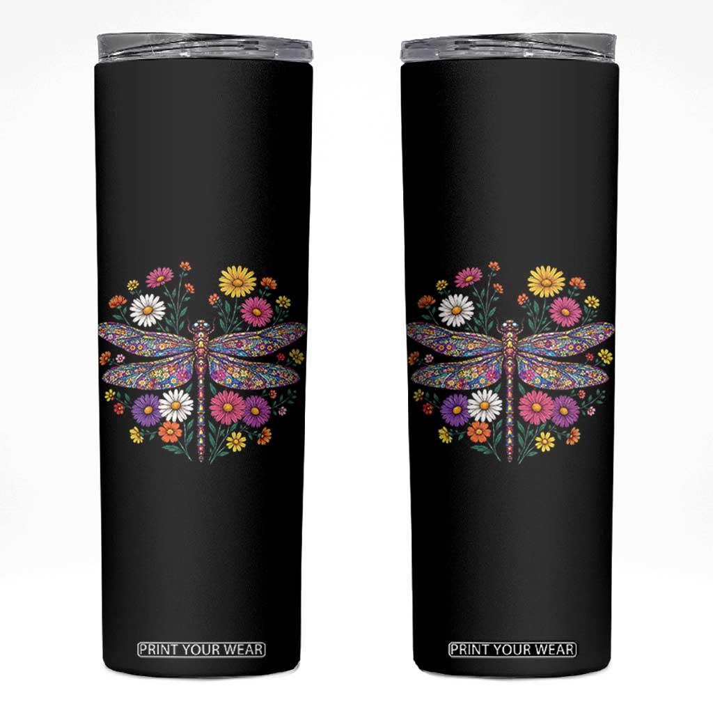 Boho Floral Spring Dragonfly Skinny Tumbler Colorful Mosaic Insect