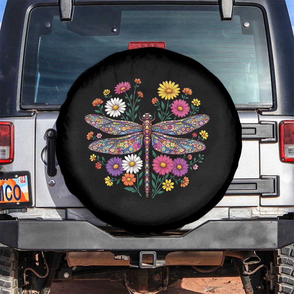 Boho Floral Spring Dragonfly Spare Tire Cover Colorful Mosaic Insect TS12 No hole Black Print Your Wear