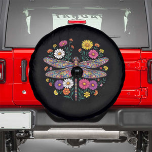 Boho Floral Spring Dragonfly Spare Tire Cover Colorful Mosaic Insect TS12 Black Print Your Wear