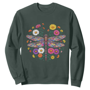 Boho Floral Spring Dragonfly Sweatshirt Colorful Mosaic Insect TS12 Dark Forest Green Print Your Wear