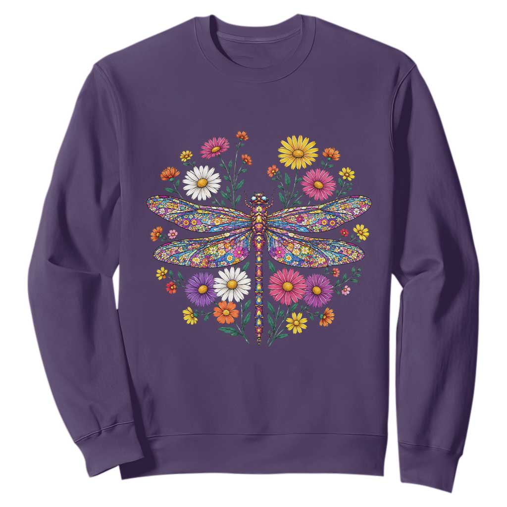 Boho Floral Spring Dragonfly Sweatshirt Colorful Mosaic Insect TS12 Purple Print Your Wear