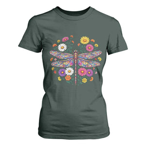 Boho Floral Spring Dragonfly T Shirt For Women Colorful Mosaic Insect TS12 Dark Forest Green Print Your Wear