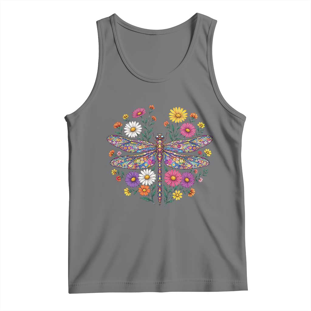 Boho Floral Spring Dragonfly Tank Top Colorful Mosaic Insect TS12 Black Heather Print Your Wear