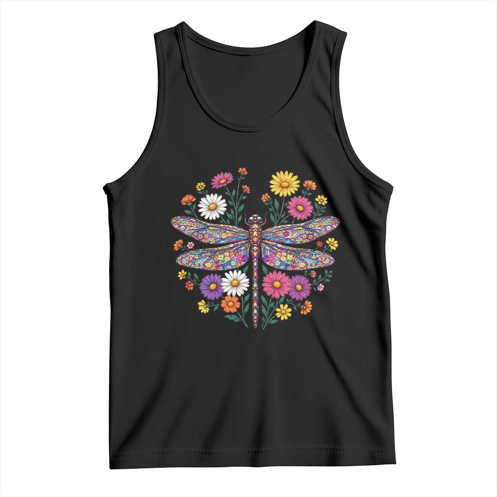 Boho Floral Spring Dragonfly Tank Top Colorful Mosaic Insect TS12 Black Print Your Wear