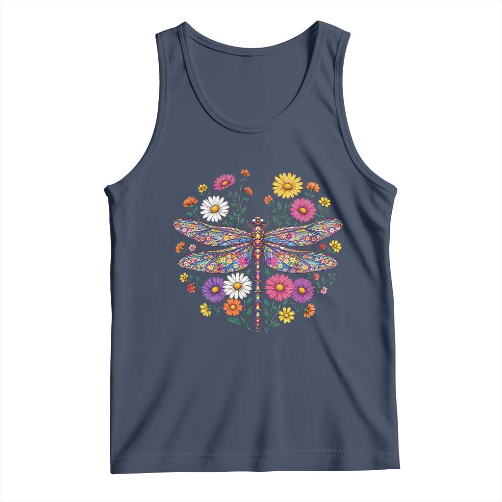 Boho Floral Spring Dragonfly Tank Top Colorful Mosaic Insect TS12 Navy Print Your Wear