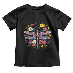 Boho Floral Spring Dragonfly Toddler T Shirt Colorful Mosaic Insect TS12 Black Print Your Wear