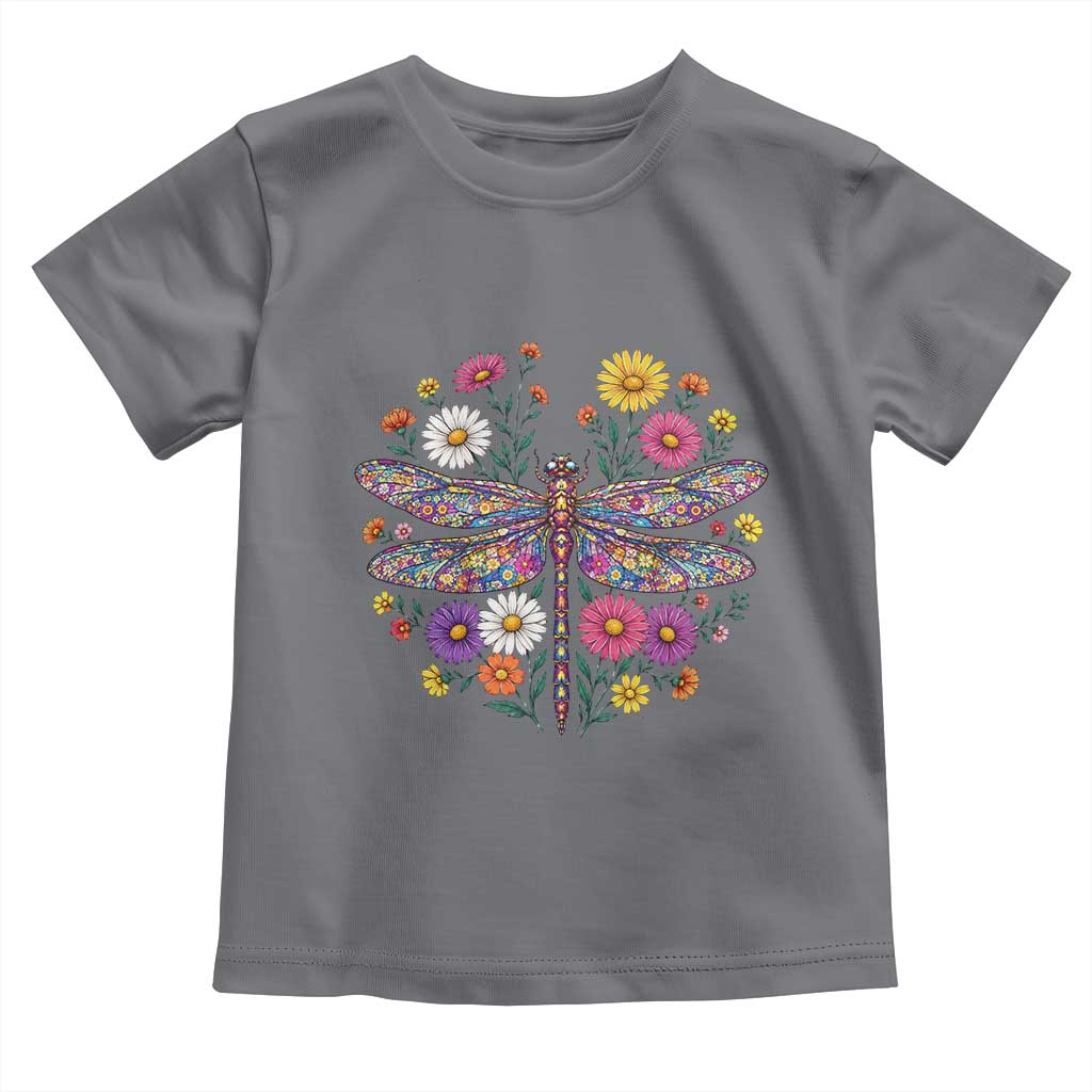 Boho Floral Spring Dragonfly Toddler T Shirt Colorful Mosaic Insect TS12 Charcoal Print Your Wear