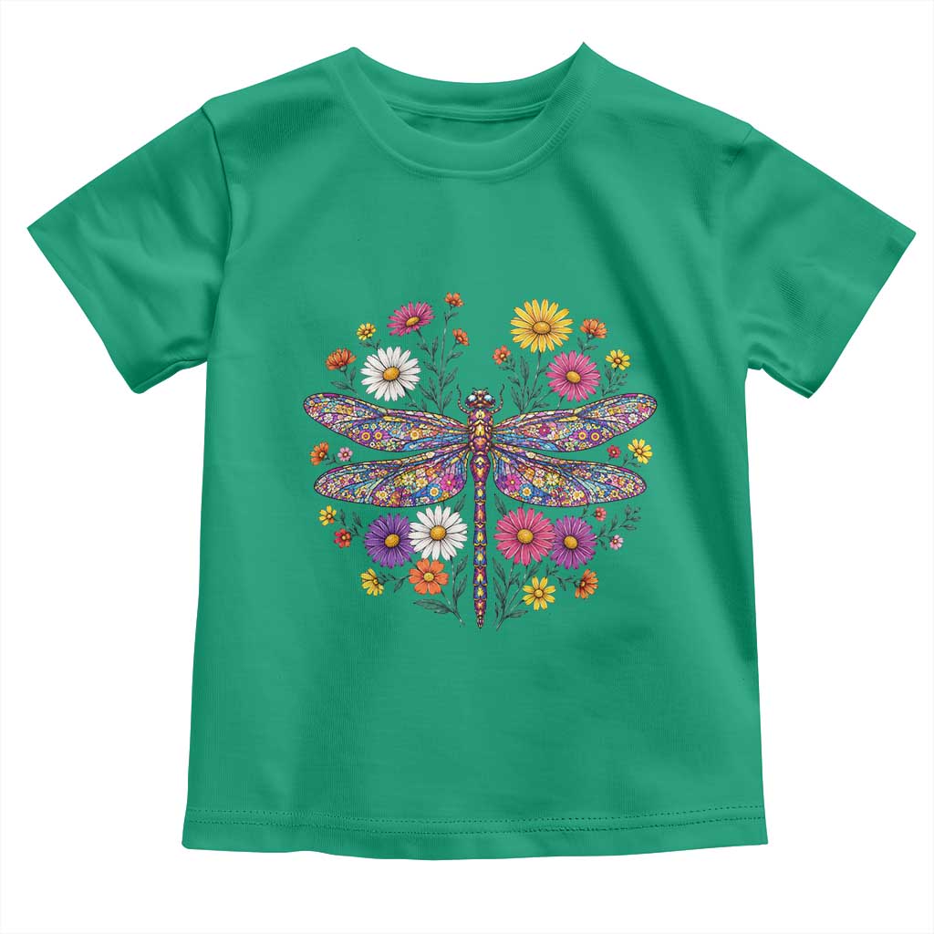 Boho Floral Spring Dragonfly Toddler T Shirt Colorful Mosaic Insect TS12 Irish Green Print Your Wear