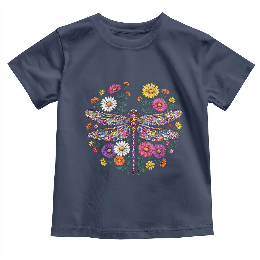 Boho Floral Spring Dragonfly Toddler T Shirt Colorful Mosaic Insect TS12 Navy Print Your Wear