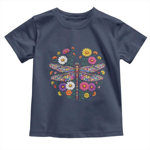 Boho Floral Spring Dragonfly Toddler T Shirt Colorful Mosaic Insect TS12 Navy Print Your Wear