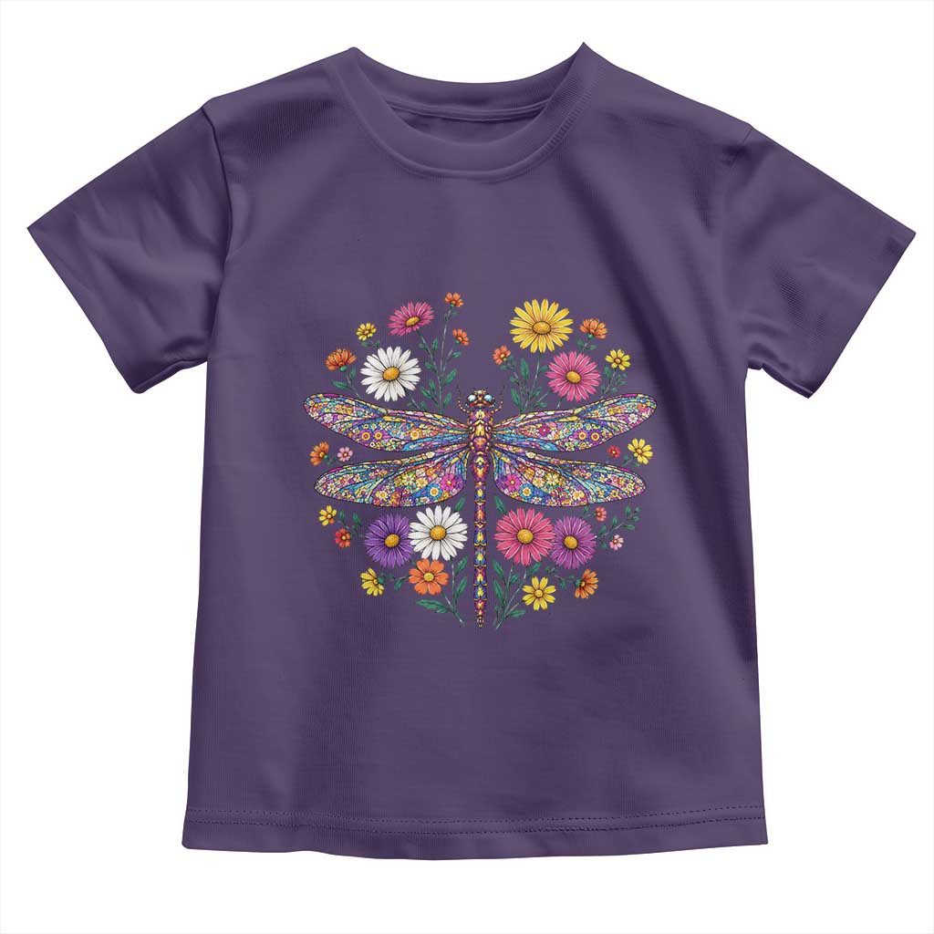 Boho Floral Spring Dragonfly Toddler T Shirt Colorful Mosaic Insect TS12 Purple Print Your Wear