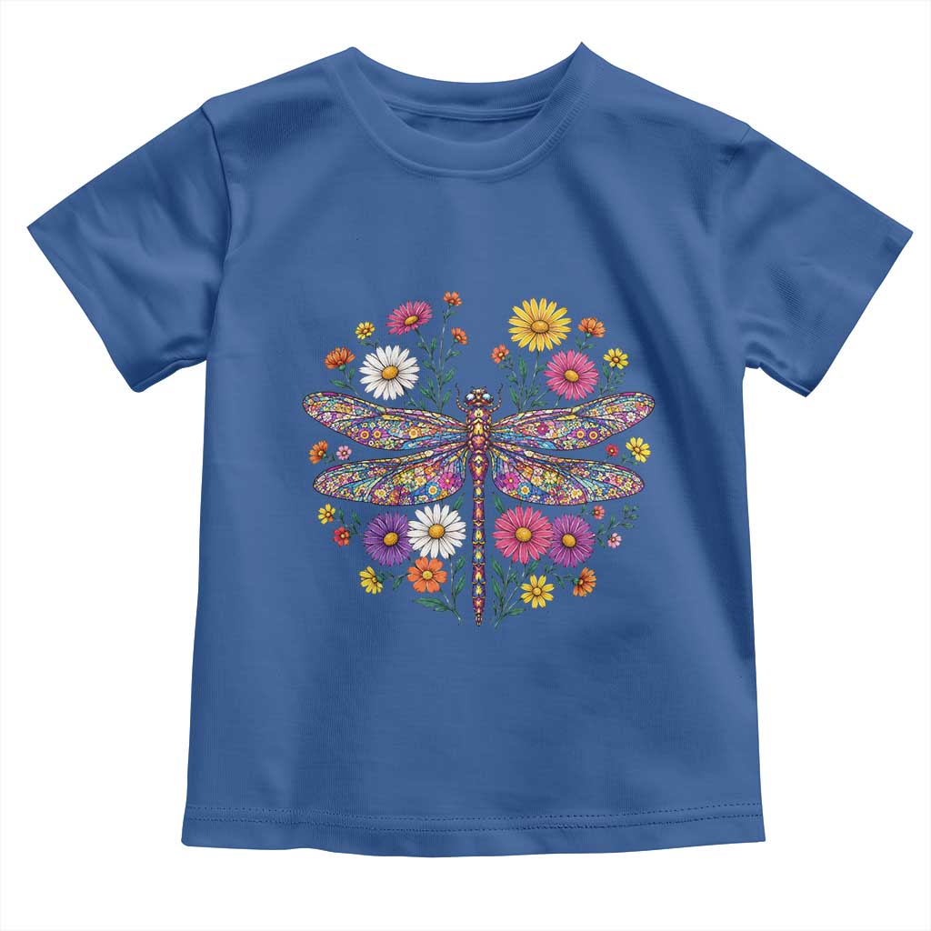 Boho Floral Spring Dragonfly Toddler T Shirt Colorful Mosaic Insect TS12 Royal Blue Print Your Wear
