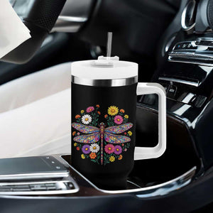 Boho Floral Spring Dragonfly Tumbler With Handle Colorful Mosaic Insect TS12 Print Your Wear