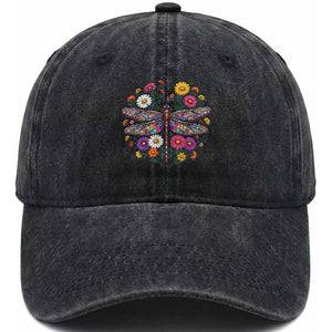 Boho Floral Spring Dragonfly Washed Cotton Baseball Cap Colorful Mosaic Insect TS12 Print Your Wear