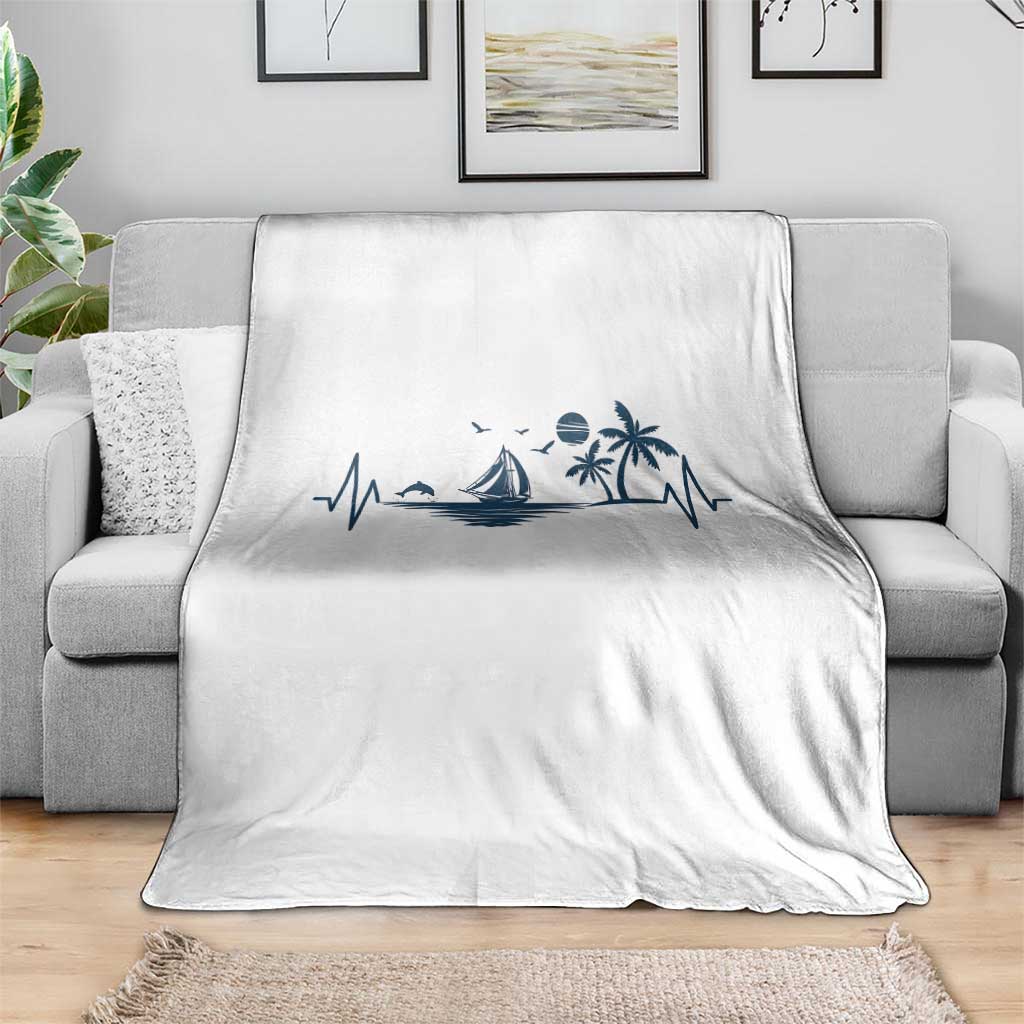 Summer Vacation Heartbeat Pulse Sunset Silhouette Throw Blanket Tropical Island Lover TS12 Print Your Wear