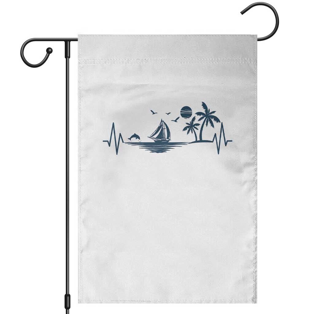 Summer Vacation Heartbeat Pulse Sunset Silhouette Garden Flag Tropical Island Lover TS12 White Print Your Wear