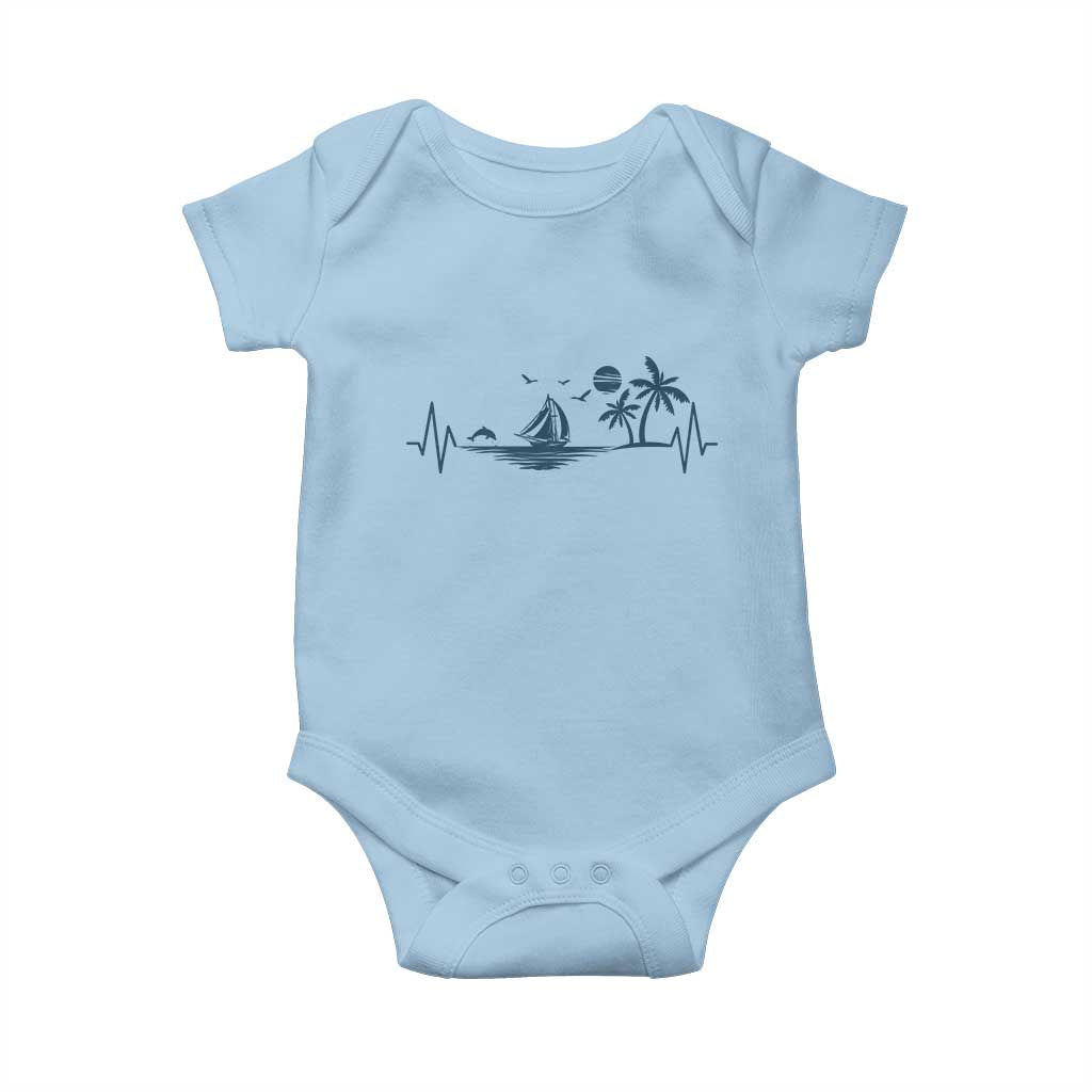 Summer Vacation Heartbeat Pulse Sunset Silhouette Baby Onesie Tropical Island Lover TS12 Light Blue Print Your Wear