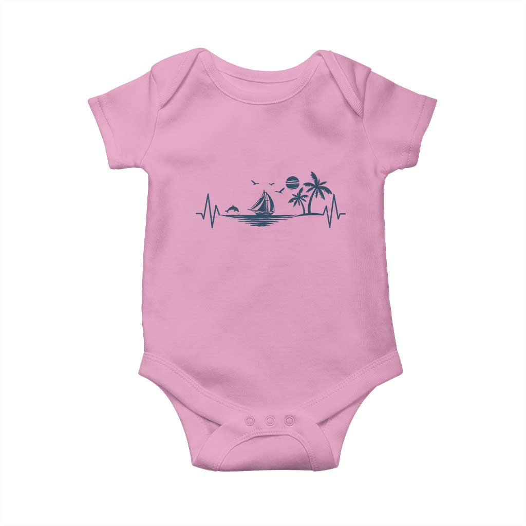 Summer Vacation Heartbeat Pulse Sunset Silhouette Baby Onesie Tropical Island Lover TS12 Light Pink Print Your Wear