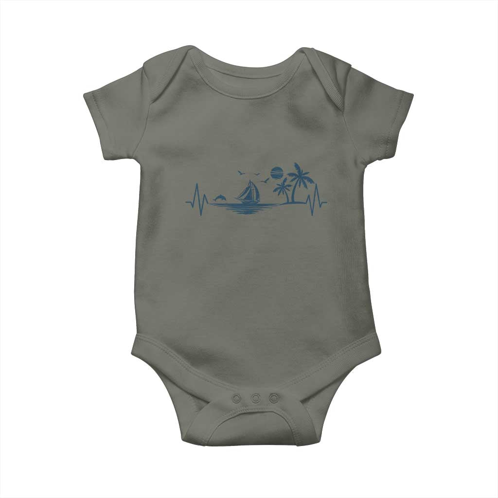 Summer Vacation Heartbeat Pulse Sunset Silhouette Baby Onesie Tropical Island Lover TS12 Military Green Print Your Wear